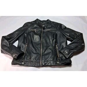 J2 By Jou Jou Women’s XL Black Faux Leather Cropped Bomber Moto Jacket Edgy Chic